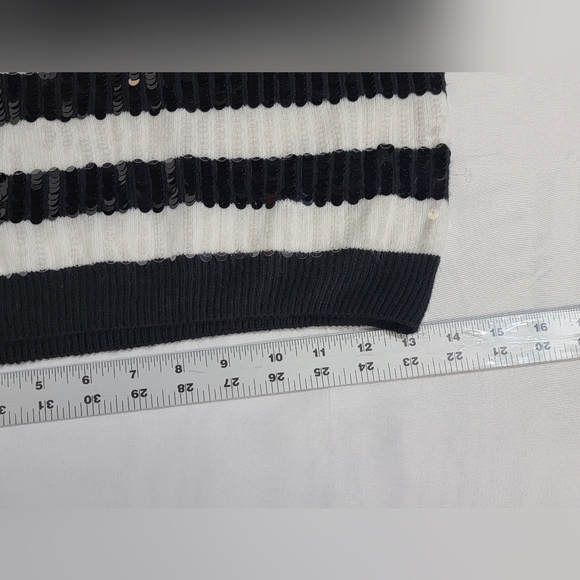 LUSH Black and White Striped Long Sleeve Crewneck Sequin Sweater Size XS - Picture 4 of 9